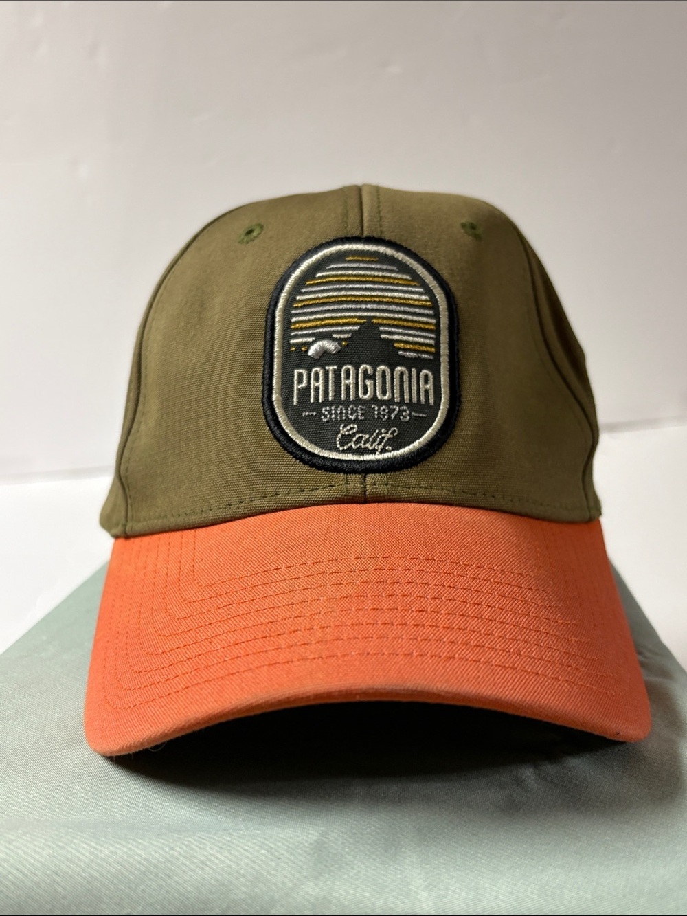 Patagonia Olive and Coral Orange Two-Tone Patch Cap